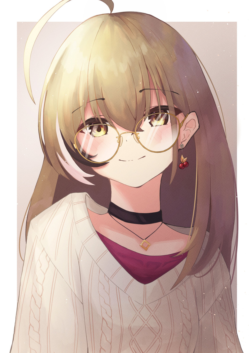 1girl, absurdres, ahoge, alternate_costume, berry, black_choker, brown_eyes, brown_hair