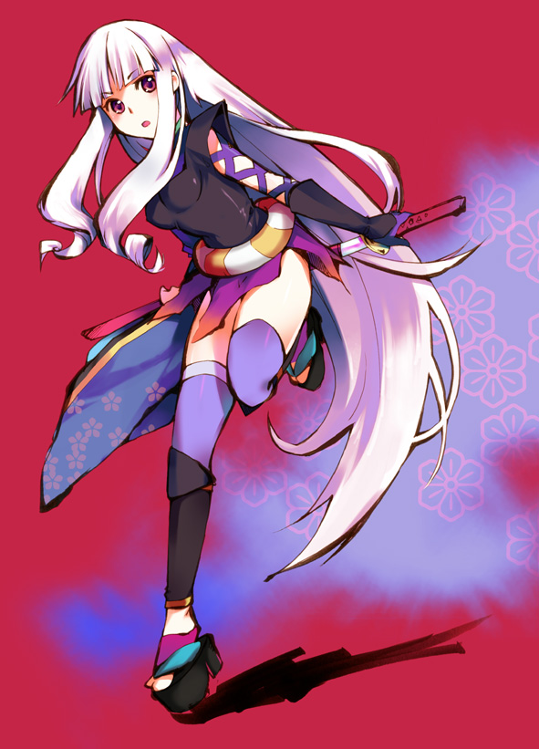 iota, katana, katanagatari, long_hair, sandals, solo, sword, togame, tousaki_umiko, very_long_hair, weapon