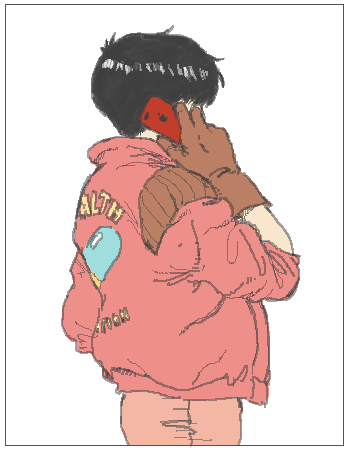 1girl, black_hair, brown_gloves, cellphone, gloves, jacket, kaneda_shoutarou_(akira), lowres