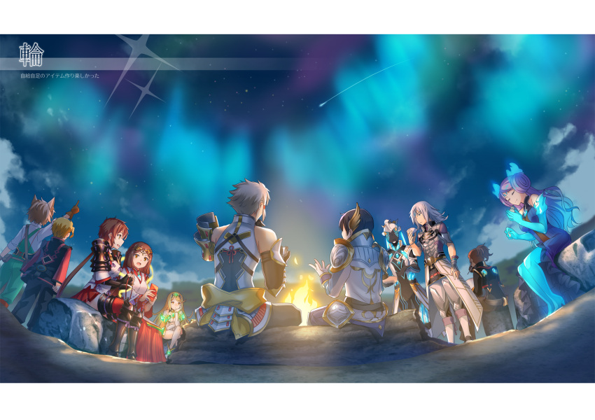 1other, 4girls, 6+boys, addam_origo, aegaeon_(xenoblade), android, animal_ears, arm_support