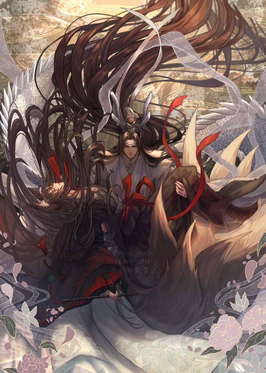 2boys, absurdly_long_hair, absurdres, animal_ear_fluff, animal_ears, artist_name, black_footwear, black_hair