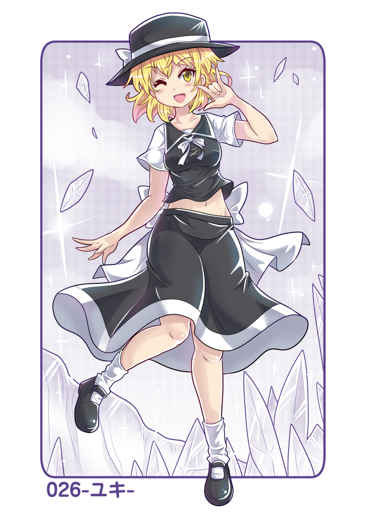 1girl, black_skirt, blonde_hair, bow, colonel_aki, commentary_request, hat, hat_bow