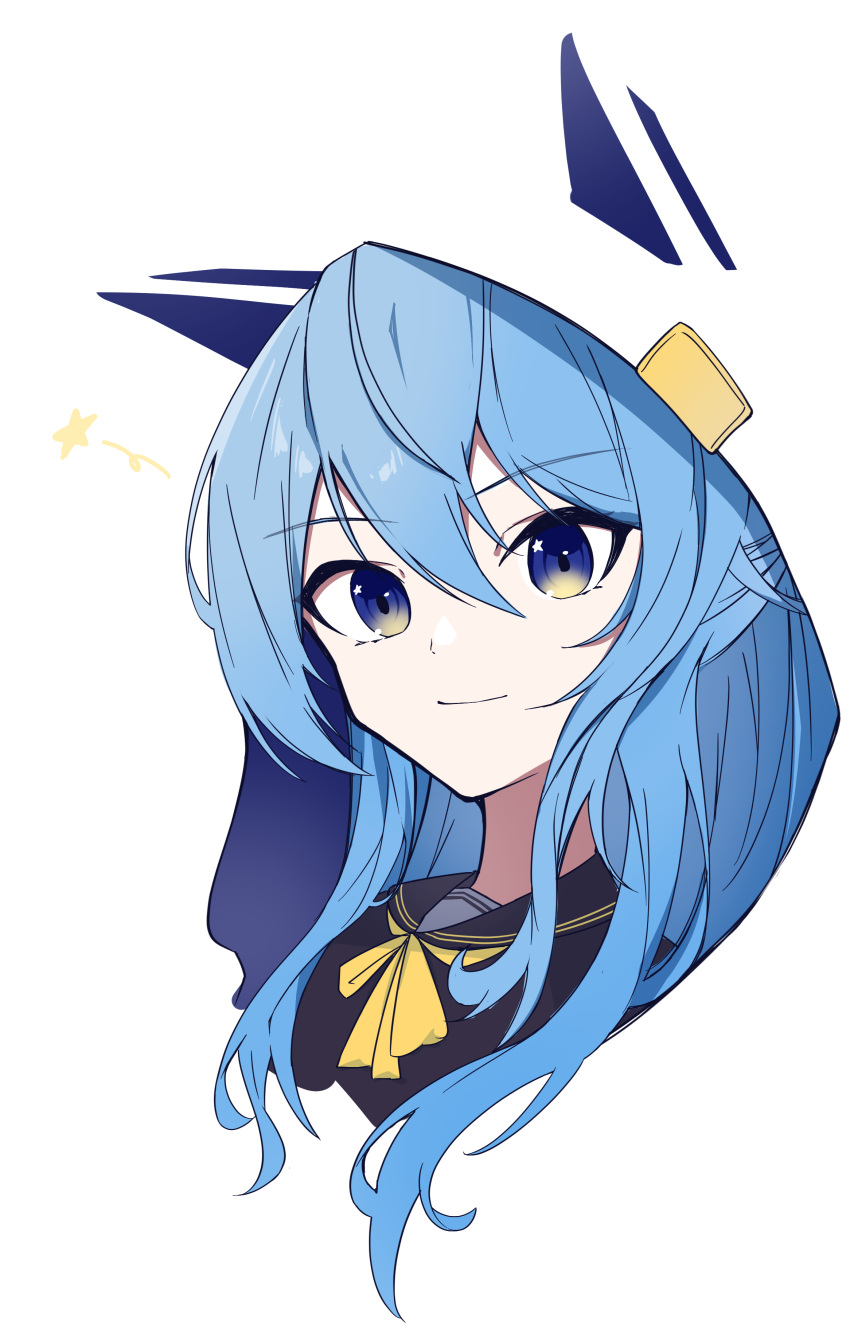 1girl, absurdres, animal_hood, blending, blue_eyes, blue_hair, blue_sailor_collar, bow
