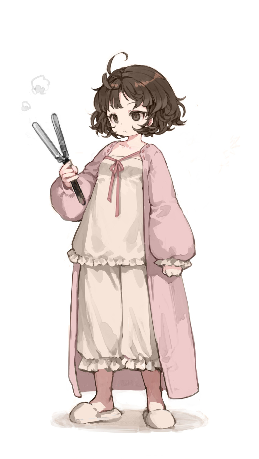 1girl, absurdres, arm_at_side, breasts, brown_eyes, brown_hair, brown_pupils, clenched_hand