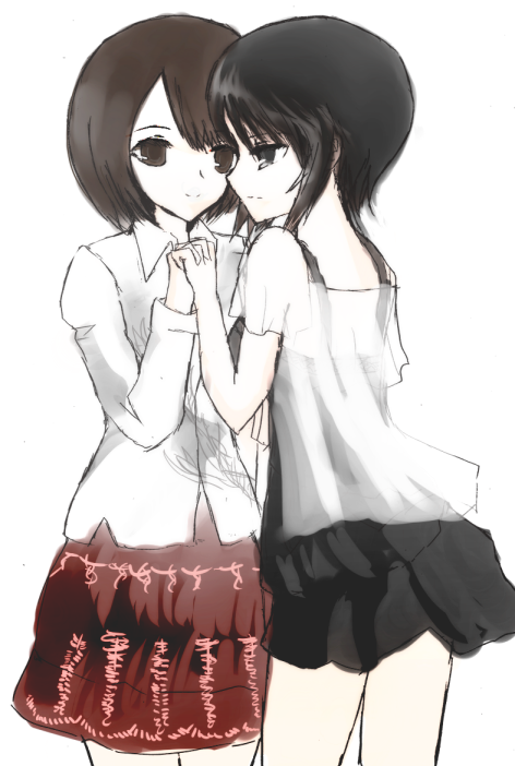 asou_misaki, black_hair, blush, brown_hair, dress, fatal_frame, fatal_frame_4, holding_hands