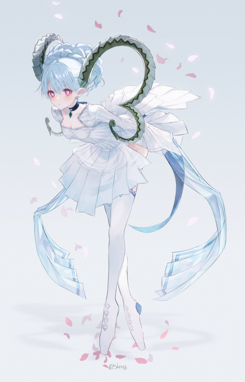 1girl, absurdres, aqua_hair, arms_behind_back, black_choker, blush, braid, breasts