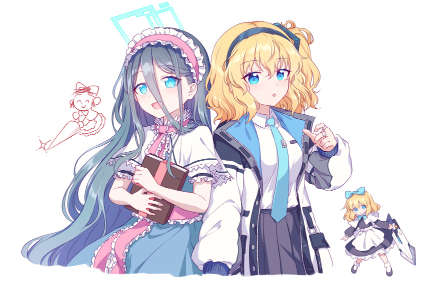 2girls, absurdly_long_hair, alice_margatroid, alice_margatroid_(cosplay), aris_(blue_archive), aris_(blue_archive)_(cosplay), black_hair, black_hairband