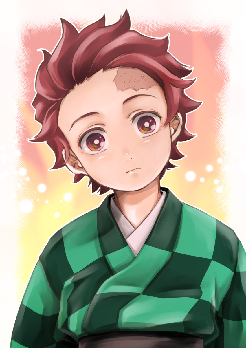 1boy, bright_pupils, checkered_clothes, checkered_haori, closed_mouth, gradient_background, haori, highres