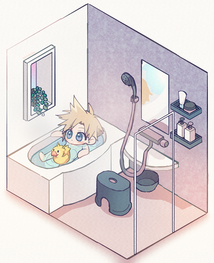 1boy, :o, bath, bathing, bathroom, bathtub, blonde_hair, blue_eyes