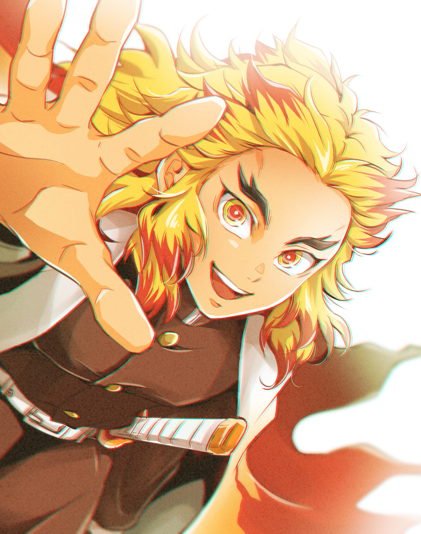1boy, blonde_hair, bright_pupils, demon_slayer_uniform, haori, highres, japanese_clothes, kimetsu_no_yaiba