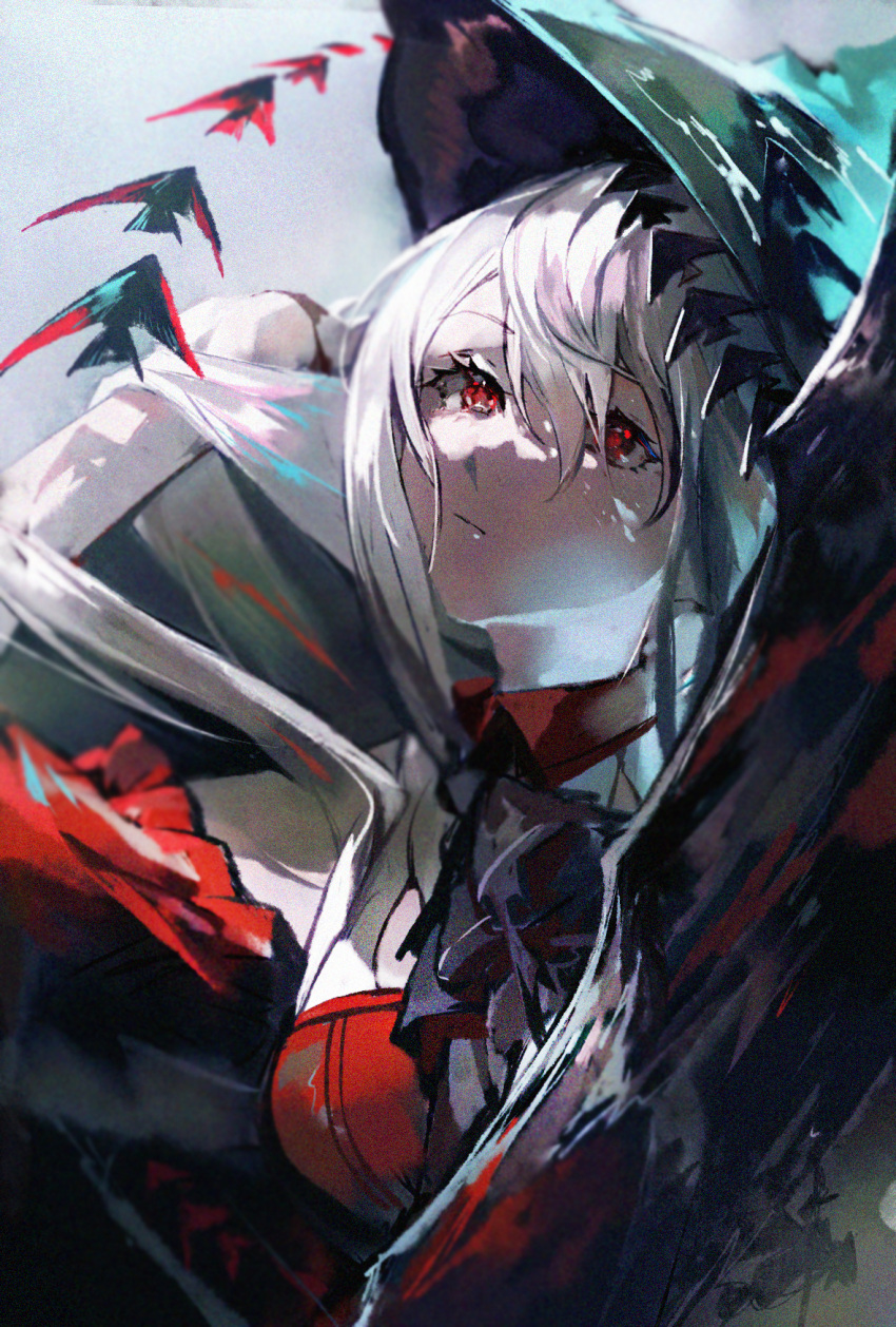 1girl, aqua_headwear, arknights, ascot, black_ascot, closed_mouth, collar, commentary_request