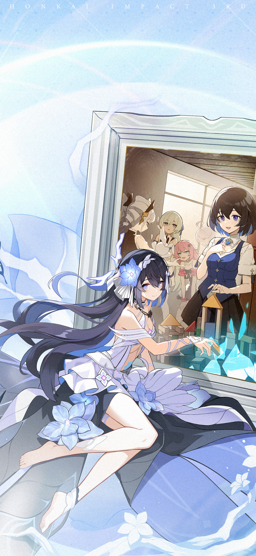 6+girls, ahoge, animal, bare_legs, barefoot, blue_eyes, breasts, bronya_zaychik