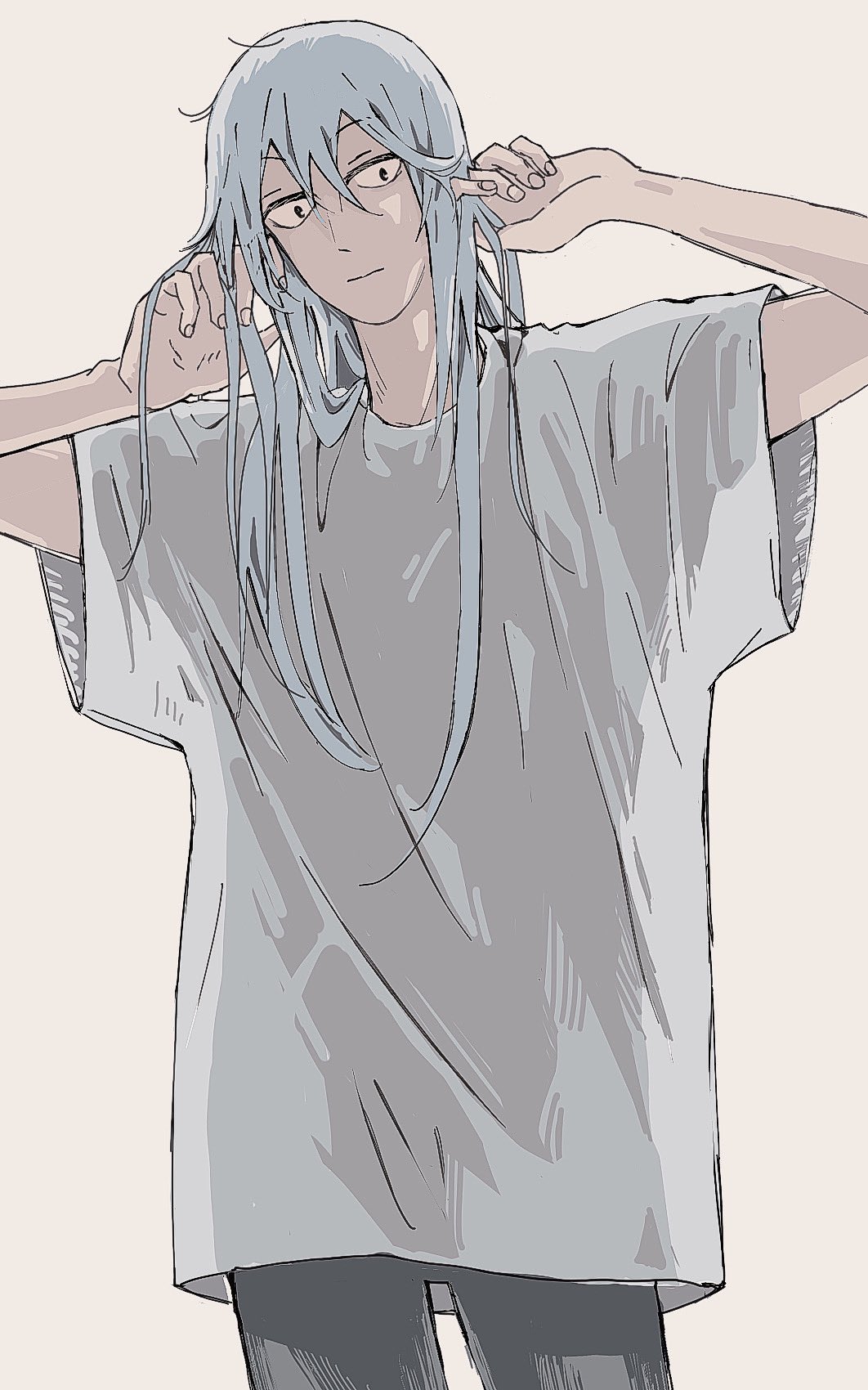1other, alternate_hairstyle, androgynous, cowboy_shot, highres, hunter_x_hunter, kite_(hunter_x_hunter), long_hair