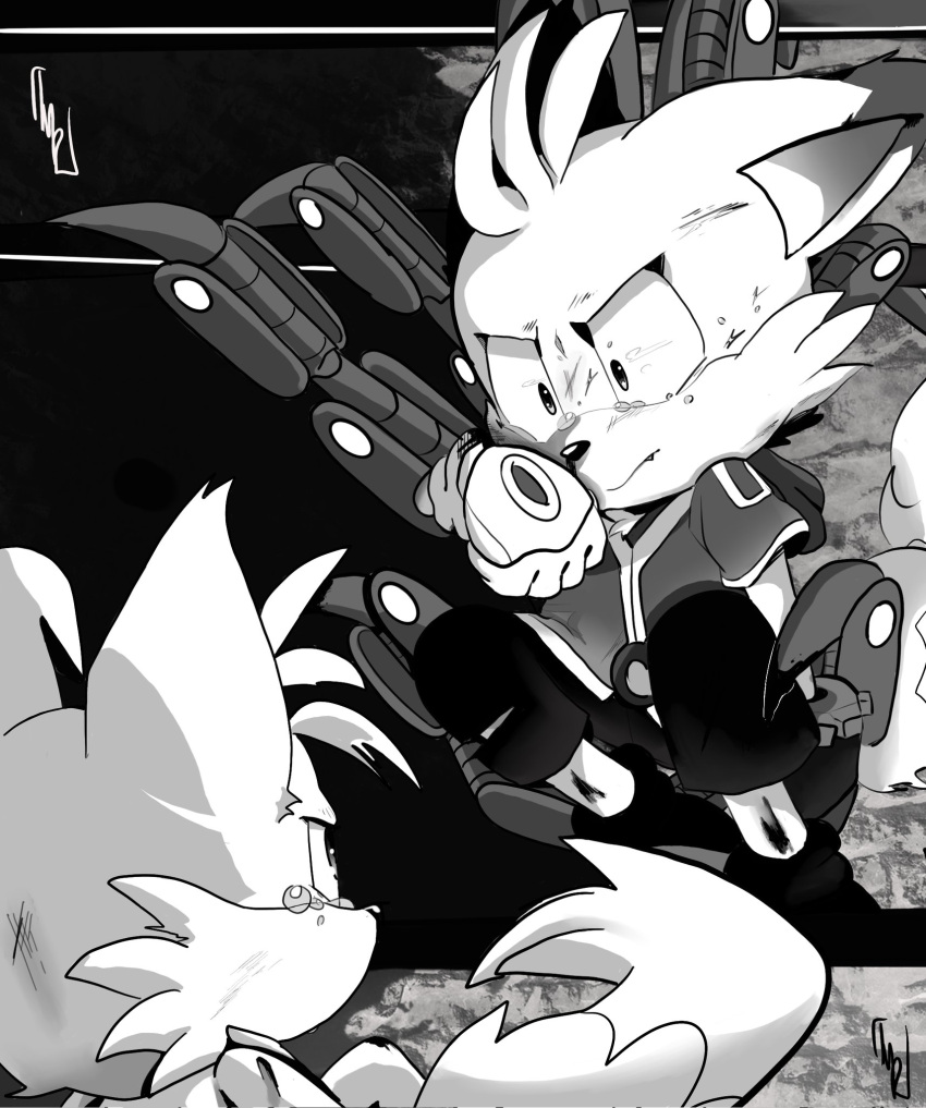 2boys, animal_ears, animal_nose, blood, blood_on_weapon, body_fur, commentary, english_commentary