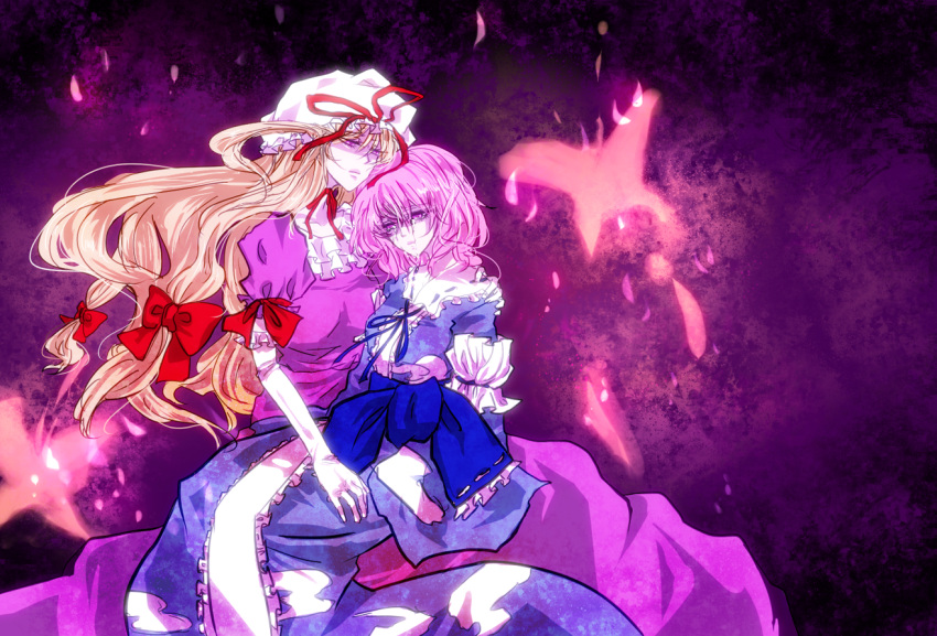 bad_id, blonde_hair, elbow_gloves, gloves, hat, long_hair, multiple_girls, no_hat