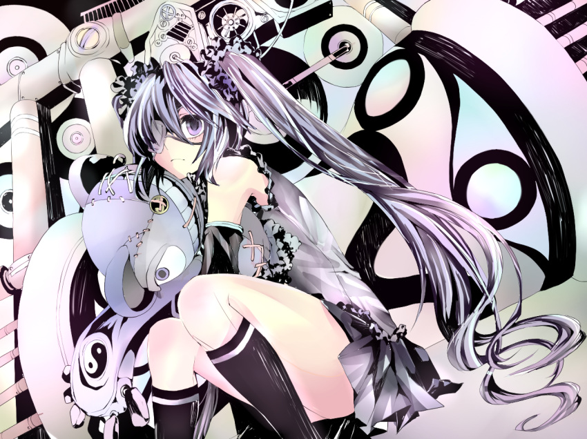 aberukain, alternate_hair_color, bad_id, eyepatch, hatsune_miku, long_hair, macco, purple_hair