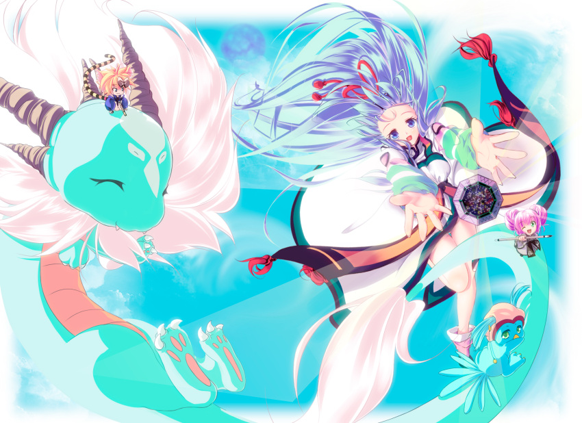 chibi, dragon, haru_(arser_doil), highres, long_hair, mamotte_shugogetten, mirror, paintbrush
