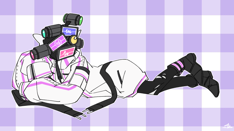 1girl, android, black_footwear, black_pantyhose, boots, camera, cardiogram, dalloc_(library_of_ruina)