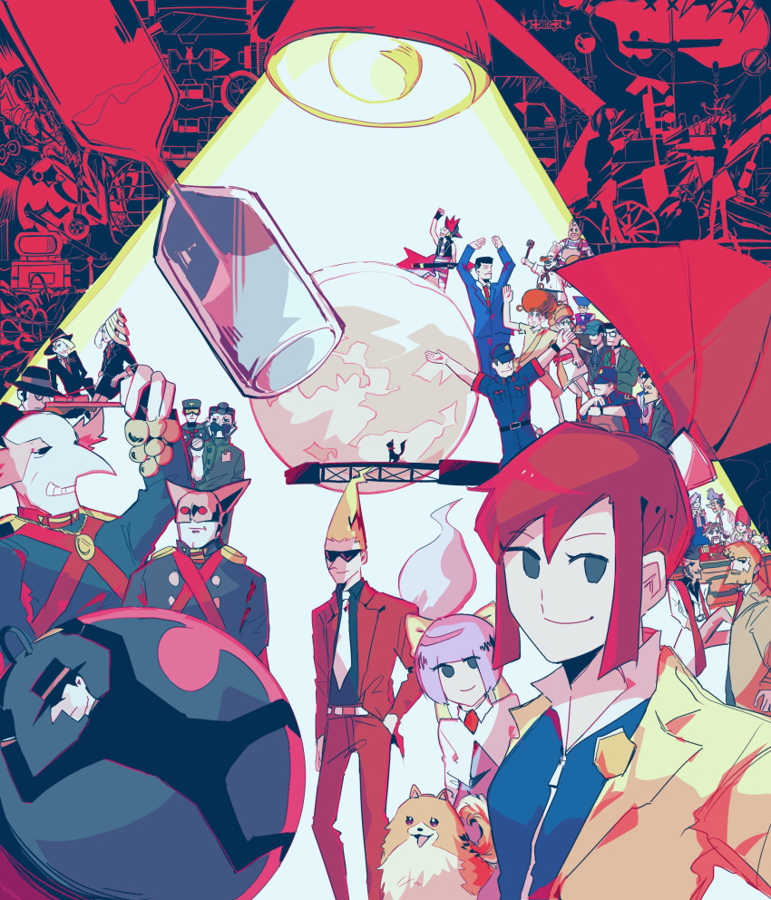 2others, 6+boys, 6+girls, absolutely_everyone, afro, alma_(ghost_trick), amelie_(ghost_trick), animal_on_head