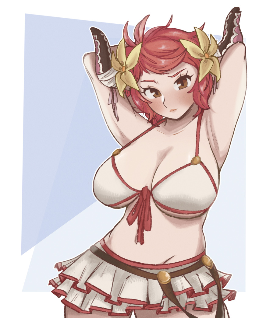 1girl, absurdres, armpit_crease, armpits, bikini, bra, breasts, brown_eyes