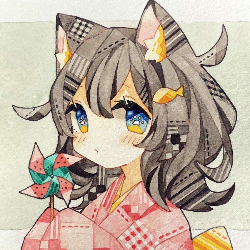 1girl, animal_ear_fluff, animal_ears, black_hair, blue_eyes, bright_pupils, cat_ears, cat_girl