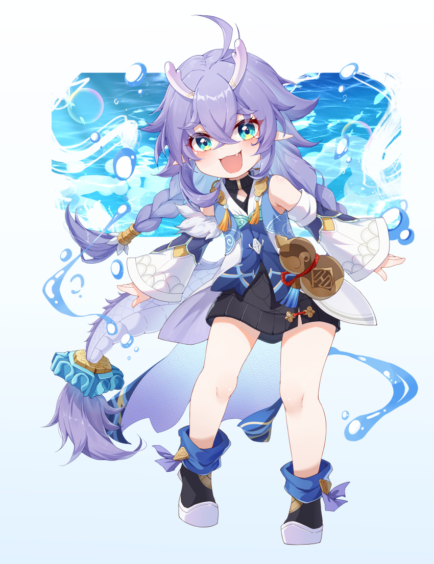 1girl, :3, absurdres, ahoge, bailu_(honkai:_star_rail), blue_eyes, blue_hair, braid