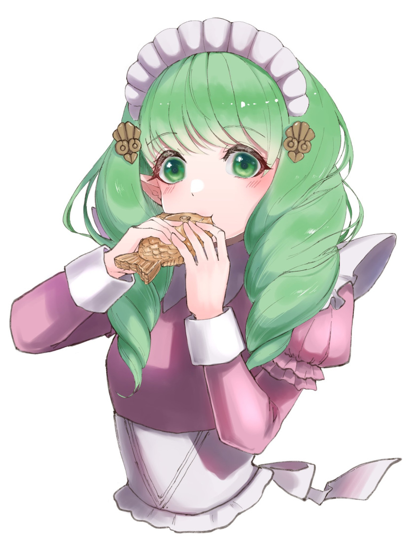 1girl, alternate_costume, drill_hair, eating, fire_emblem, fire_emblem:_three_houses, flayn_(fire_emblem), food