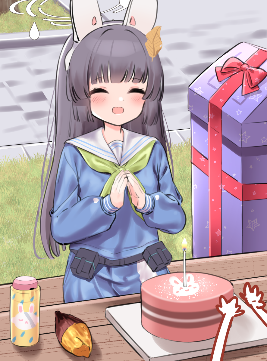 1boy, 1girl, :o, ^_^, ahoge, animal_ears, arona's_sensei_doodle_(blue_archive), belt