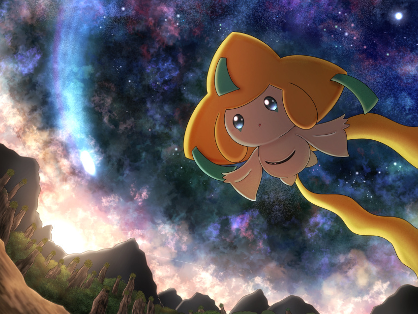 :o, blue_eyes, commentary_request, from_below, highres, ibispaint_(medium), jirachi, kosaburou