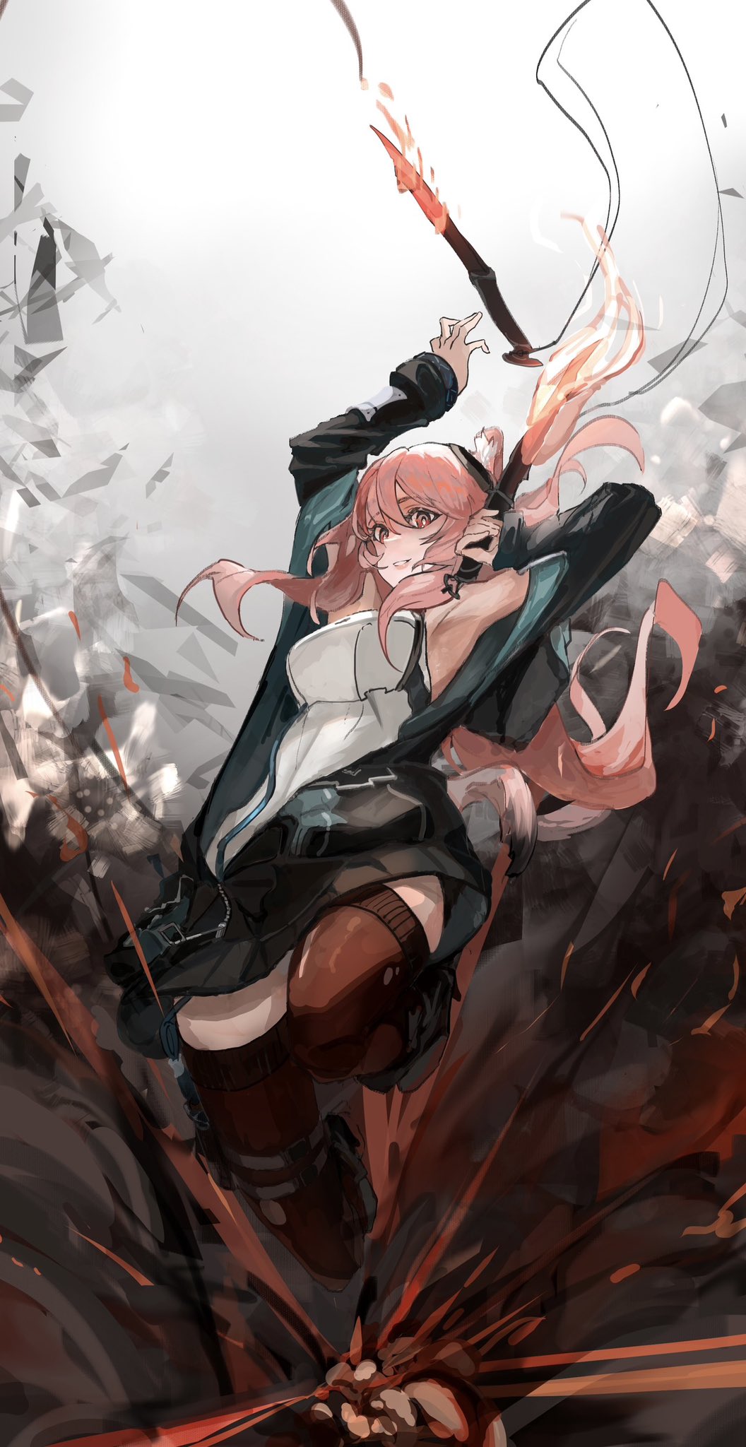 1girl, animal_ear_fluff, animal_ears, arknights, armor, black_thighhighs, boots, breastplate