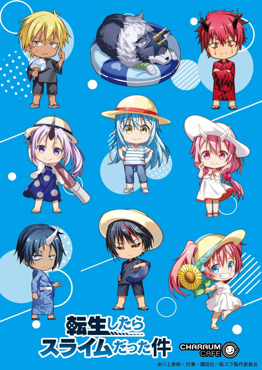 1other, 3girls, 4boys, animal, benimaru_(tensei_shitara_slime_datta_ken), black_footwear, black_hair, black_sclera