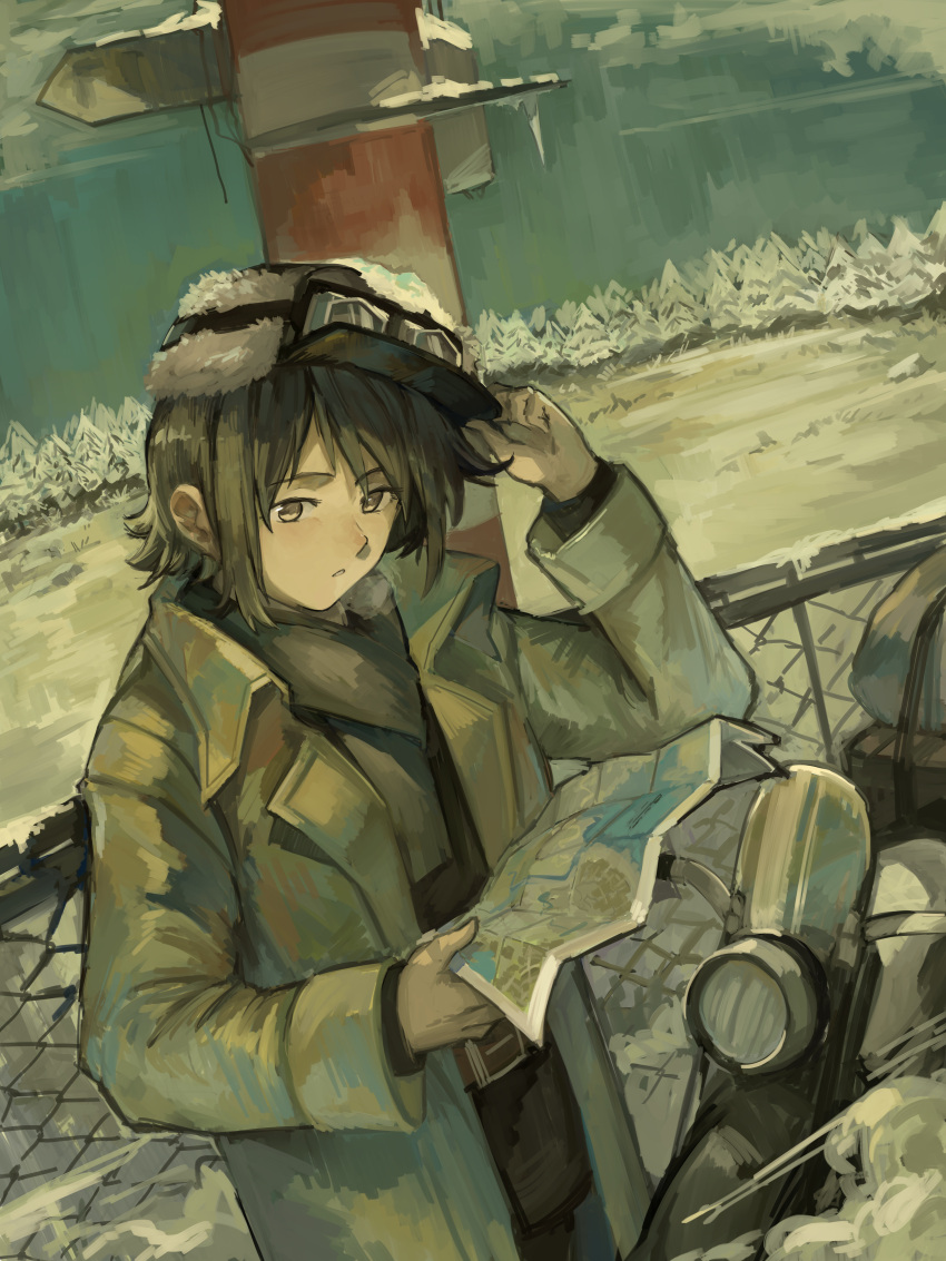 1girl, absurdres, androgynous, belt, belt_buckle, black_hair, black_headwear, black_jacket