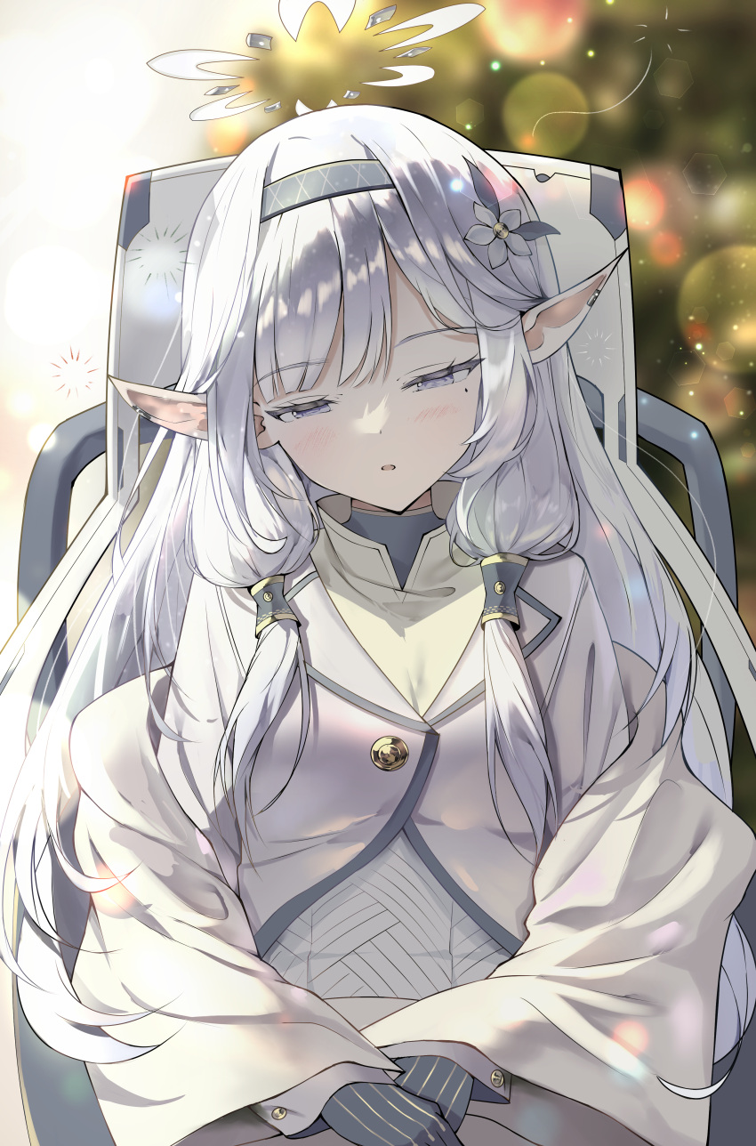 1girl, absurdres, blue_archive, flower, hair_flower, hair_ornament, hair_tubes, hairband