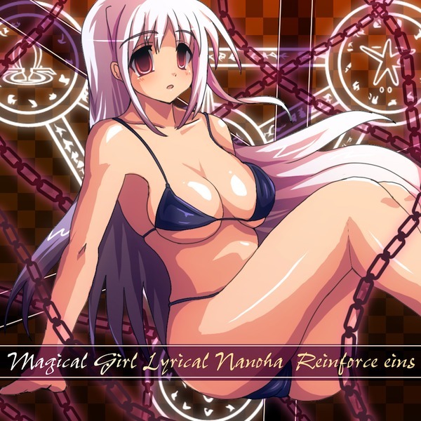 bikini, chain, empty_eyes, fukudori, long_hair, mahou_shoujo_lyrical_nanoha, red_eyes, reinforce