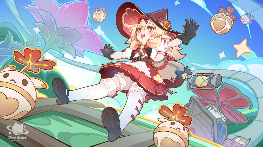 1girl, absurdres, backpack, bag, black_gloves, blonde_hair, bloomers, blush