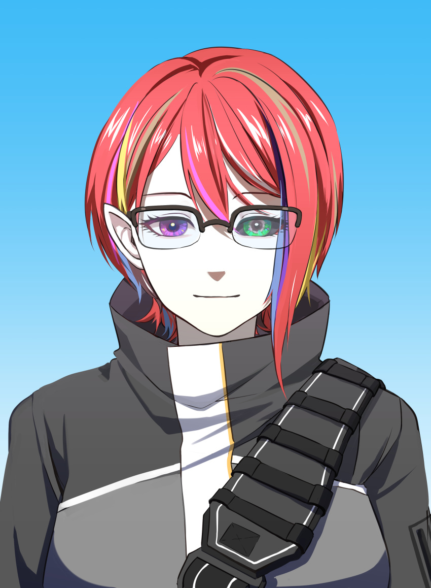 absurdres, black_sclera, colored_sclera, crossover_nexus_project, crossover_nexus_series, glasses, green_eyes, grey_eyes
