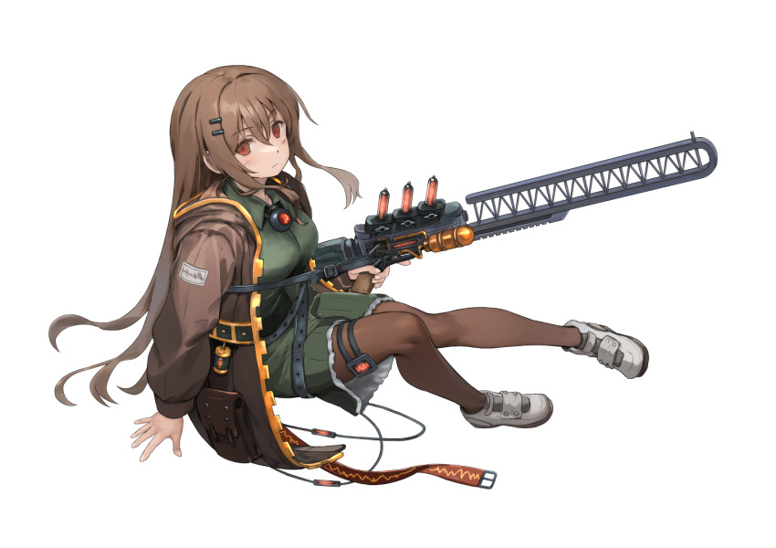 1girl, assault_rifle, blush, breasts, expressionless, gun, holding, holding_weapon