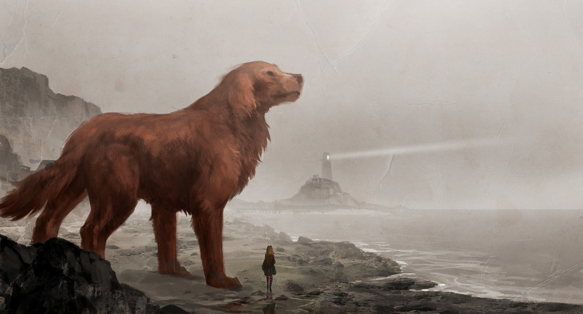 1girl, animal, animal_focus, clifford_(dog), clifford_the_big_red_dog, dog, emily_elizabeth, island