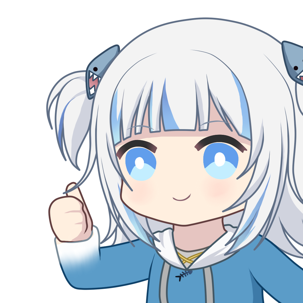 1girl, aprob_(meme), blue_eyes, blue_hair, blue_hoodie, bright_pupils, chibi, fish_bone, gawr_gura, gawr_gura_(1st_costume), grey_hair, hololive, hololive_english, hood, hood_down, hoodie, medium_hair, meme, multicolored_hair, smile, solo, streaked_hair, teeth, thumbs_up, upper_body, virtual_youtuber, white_pupils, zephylyne