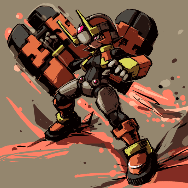 1girl, android, atlas, atlas_(mega_man), fire, helmet, maruwa, mega_man_(series)