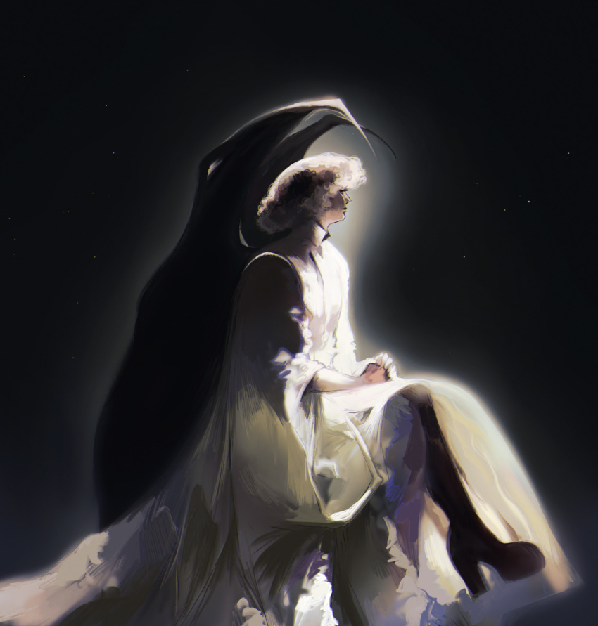 1girl, black_footwear, black_wings, boots, crossed_legs, dark_background, demon, demon_girl