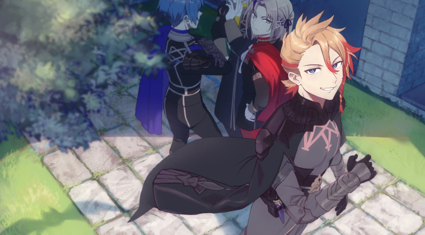 4boys, absurdres, akeemi-chan, arm_guards, armor, ascot, asymmetrical_bangs, axel_syrios