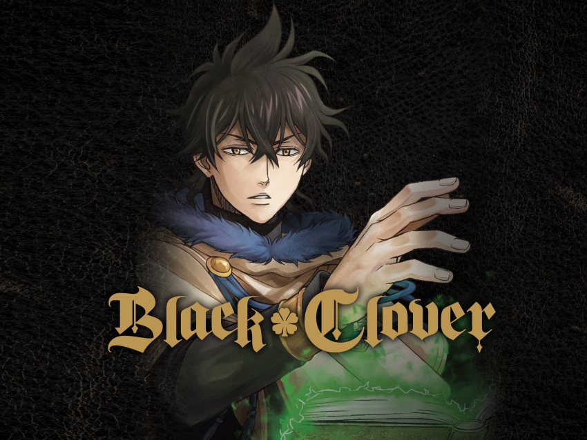 1boy, black_clover, black_hair, book, capelet, expressionless, floating, floating_book