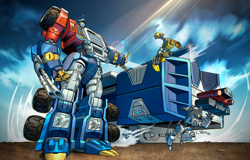 2022, arm_cannon, artist_name, assault_visor, autobot, clenched_hand, clouds, highres