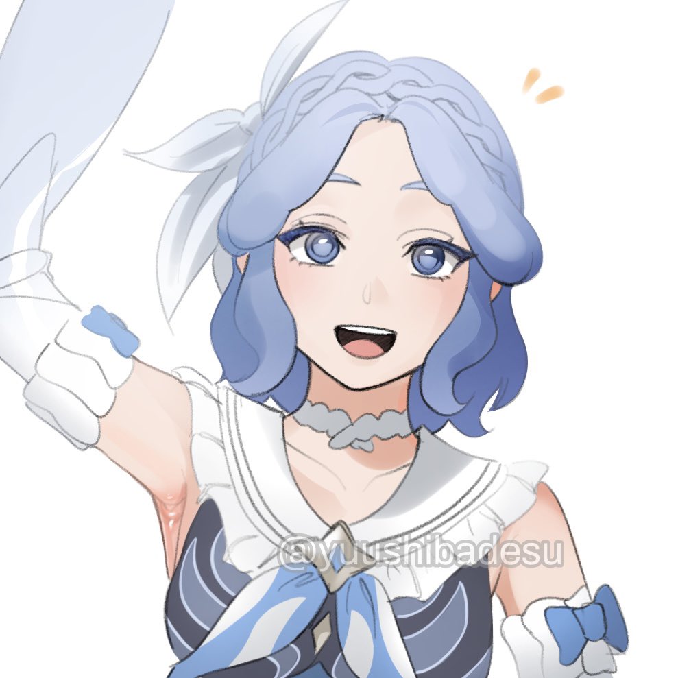 1girl, armpit_crease, armpits, blue_bow, blue_eyes, blue_hair, bow, choker