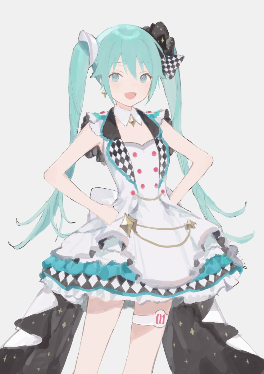 1girl, aqua_eyes, aqua_hair, bow, buttons, checkered_bow, checkered_clothes, double-breasted