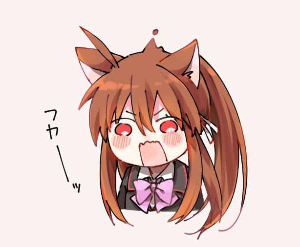1girl, ahoge, angry, animal_ears, black_jacket, blush, bow, brown_hair