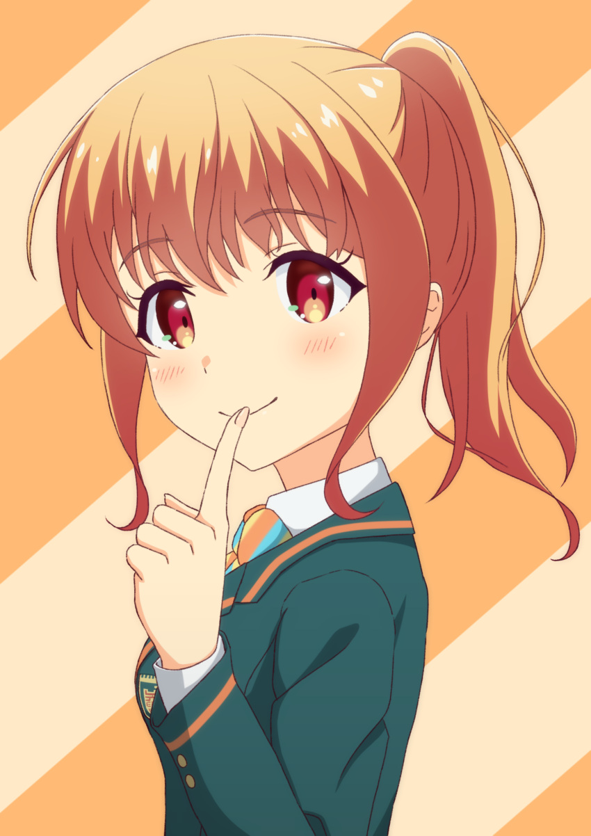 1girl, absurdres, blazer, blush, bow, bowtie, closed_mouth, collared_shirt