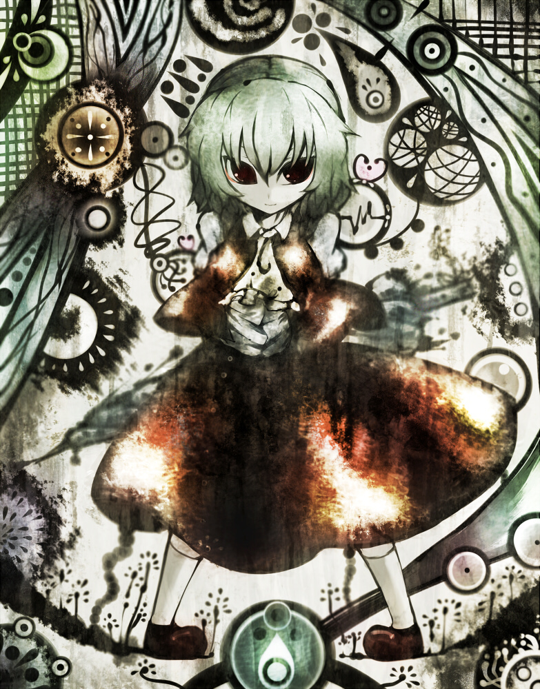 arms_behind_back, ascot, bad_id, closed_umbrella, green_hair, kazami_yuuka, koohee, pigeon-toed