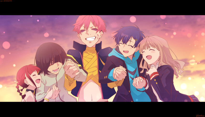 2girls, 3boys, absurdres, akira_(tete-akira), asanaka_yomogi, asukagawa_chise, bags_under_eyes, black_jacket